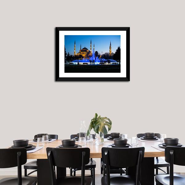 Blue Fountains At Blue Mosque Canvas Wall Art-3 Horizontal-Gallery Wrap-25" x 16"-Tiaracle