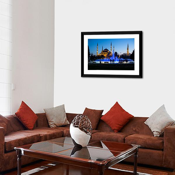 Blue Fountains At Blue Mosque Panoramic Canvas Wall Art-1 Piece-36" x 12"-Tiaracle