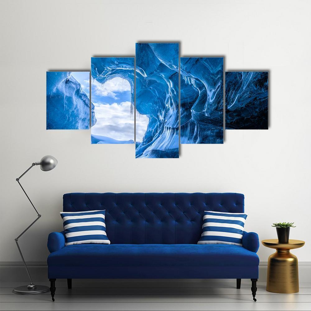 Blue Glacier Cave Canvas Wall Art-5 Star-Gallery Wrap-62" x 32"-Tiaracle