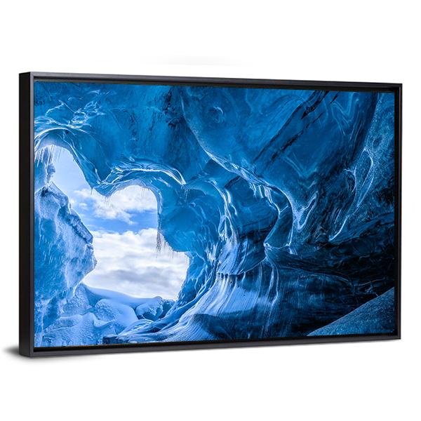 Blue Glacier Cave Canvas Wall Art-3 Horizontal-Gallery Wrap-25" x 16"-Tiaracle