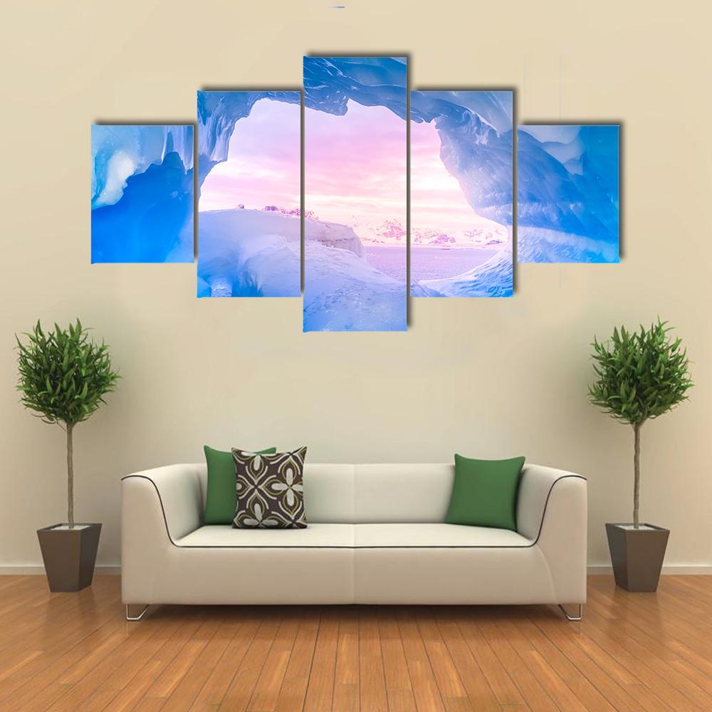 Blue Ice Cave Canvas Wall Art-5 Star-Gallery Wrap-62" x 32"-Tiaracle