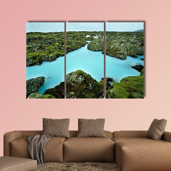 Lava Stones Covered With Moss Canvas Wall Art-3 Horizontal-Gallery Wrap-25" x 16"-Tiaracle