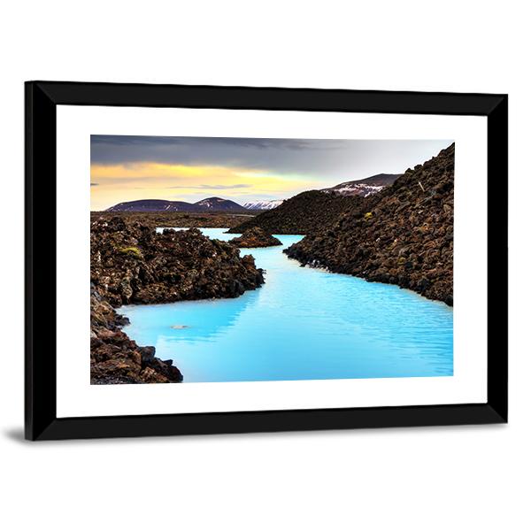 Blue Lagoon Waters In Lava Field Panoramic Canvas Wall Art-1 Piece-36" x 12"-Tiaracle