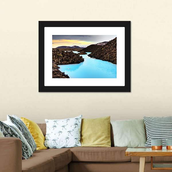 Blue Lagoon Waters In Lava Field Panoramic Canvas Wall Art-1 Piece-36" x 12"-Tiaracle