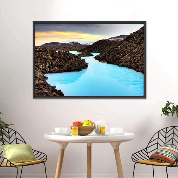Blue Lagoon Waters In Lava Field Panoramic Canvas Wall Art-1 Piece-36" x 12"-Tiaracle