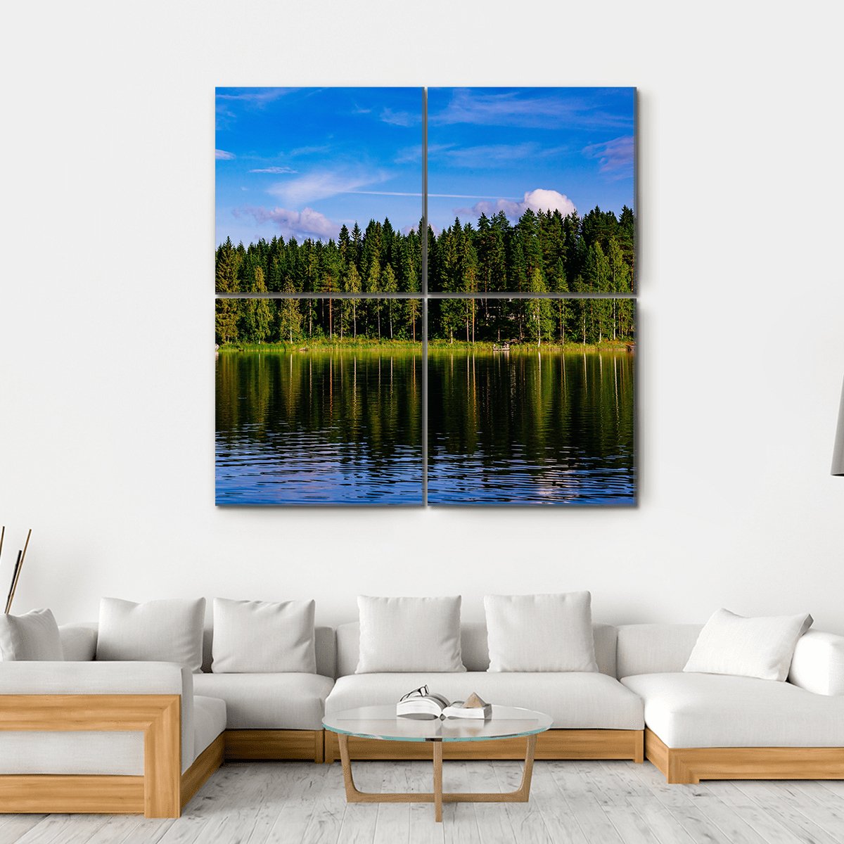 Blue Lake & House Canvas Wall Art-4 Square-Gallery Wrap-17" x 17"-Tiaracle