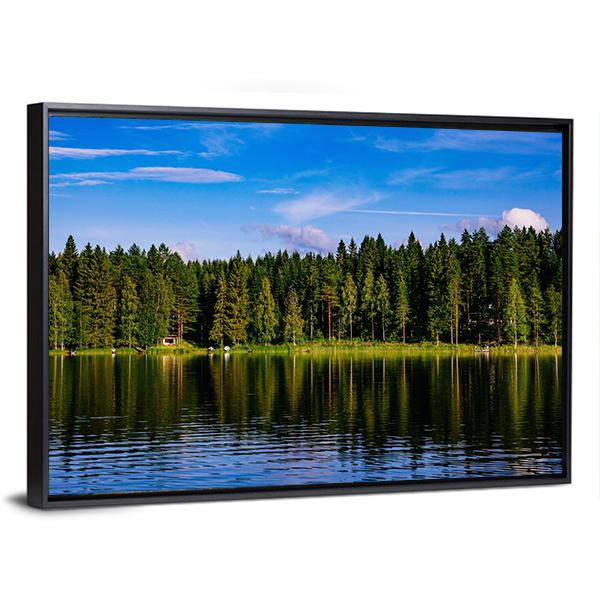 Blue Lake & House Canvas Wall Art-3 Horizontal-Gallery Wrap-25" x 16"-Tiaracle