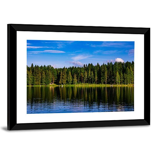 Blue Lake & House Canvas Wall Art-3 Horizontal-Gallery Wrap-25" x 16"-Tiaracle