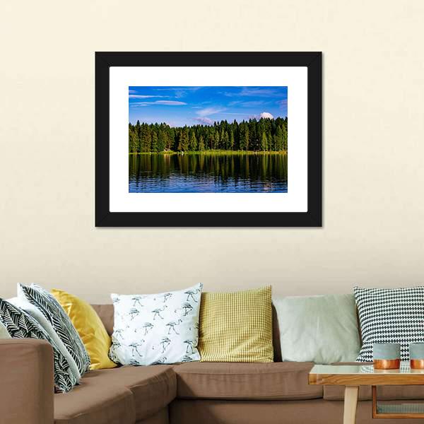 Blue Lake & House Canvas Wall Art-5 Horizontal-Gallery Wrap-22" x 12"-Tiaracle