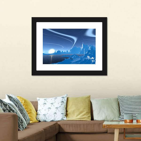 Blue Lake On Alien Planet Canvas Wall Art-3 Horizontal-Gallery Wrap-25" x 16"-Tiaracle