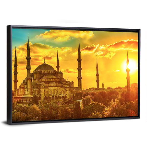 Blue Mosque At Beautiful Sunset Canvas Wall Art-3 Horizontal-Gallery Wrap-25" x 16"-Tiaracle