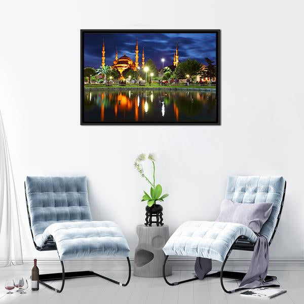 Blue Mosque At Night Canvas Wall Art-5 Horizontal-Gallery Wrap-22" x 12"-Tiaracle