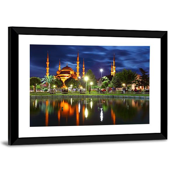 Blue Mosque At Night Canvas Wall Art-5 Horizontal-Gallery Wrap-22" x 12"-Tiaracle