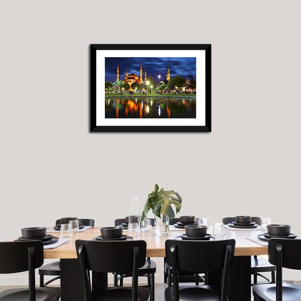 Blue Mosque At Night Canvas Wall Art-5 Horizontal-Gallery Wrap-22" x 12"-Tiaracle