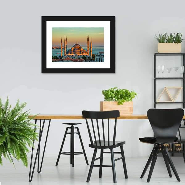 Blue Mosque At Sunset Canvas Wall Art-5 Horizontal-Gallery Wrap-22" x 12"-Tiaracle
