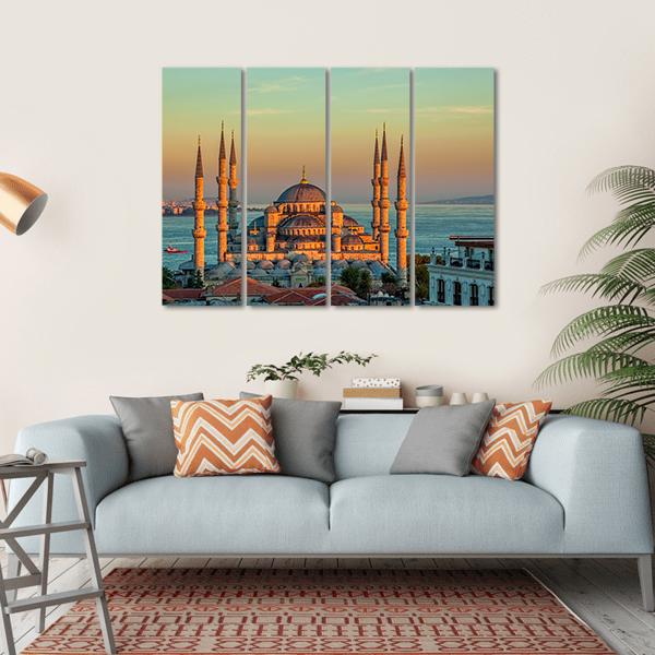Blue Mosque At Sunset Canvas Wall Art-4 Horizontal-Gallery Wrap-34" x 24"-Tiaracle