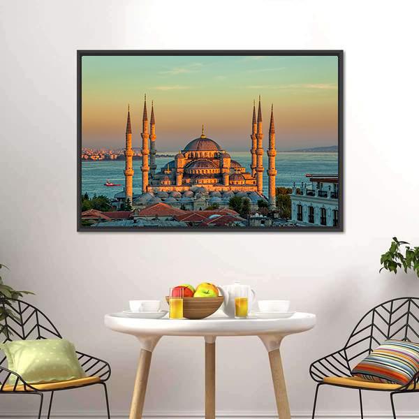 Blue Mosque At Sunset Canvas Wall Art-3 Horizontal-Gallery Wrap-25" x 16"-Tiaracle