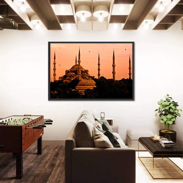Blue Mosque In Istanbul Canvas Wall Art-3 Horizontal-Gallery Wrap-25" x 16"-Tiaracle