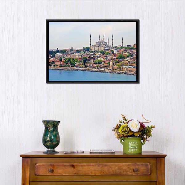 Blue Mosque Istanbul Canvas Wall Art-1 Piece-Floating Frame-24" x 16"-Tiaracle