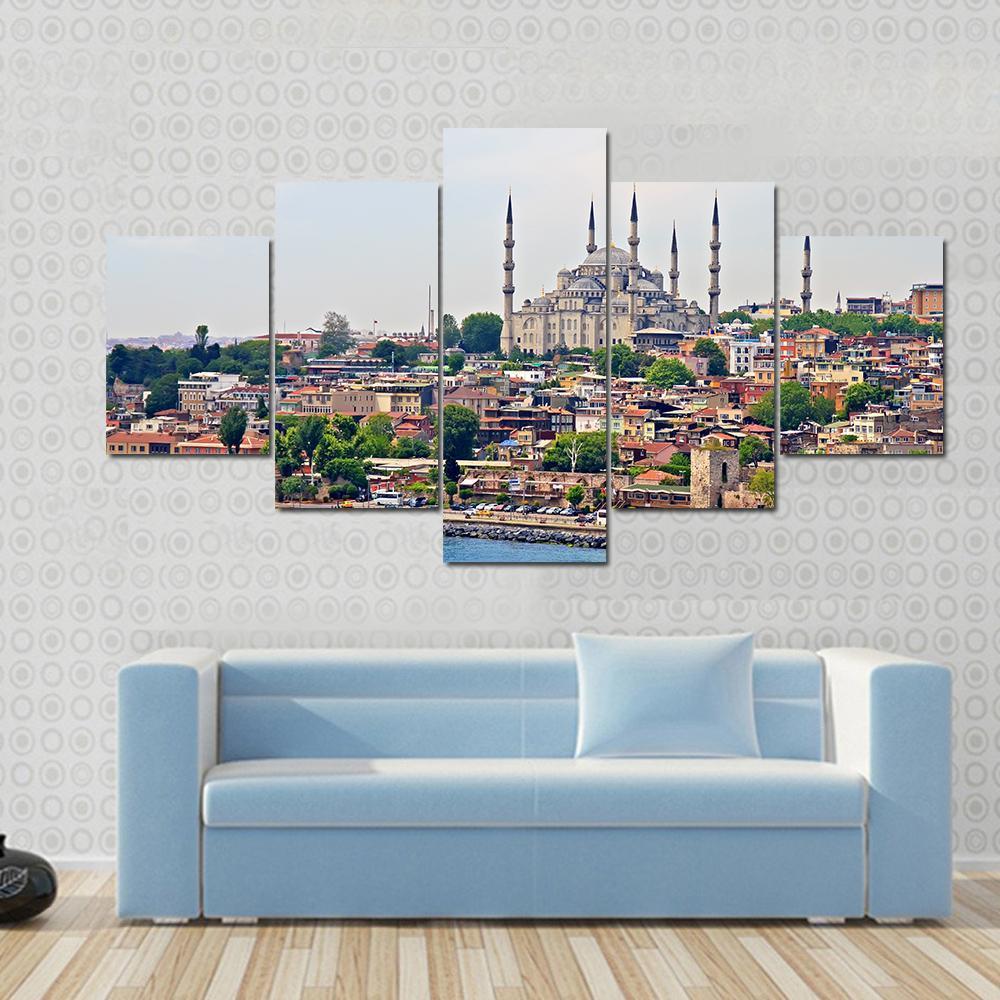 Blue Mosque Istanbul Canvas Wall Art-5 Star-Gallery Wrap-62" x 32"-Tiaracle