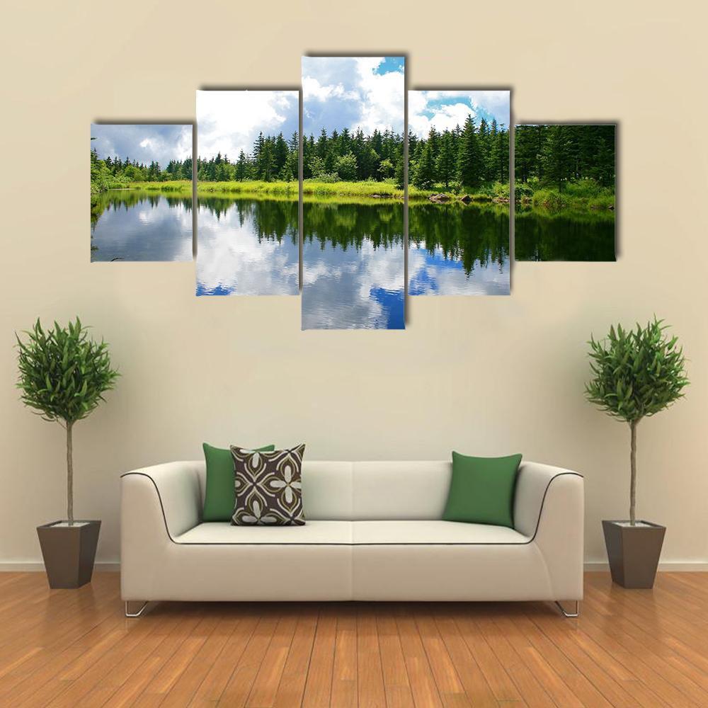 Blue Mountain Lake Canvas Wall Art-5 Star-Gallery Wrap-62" x 32"-Tiaracle