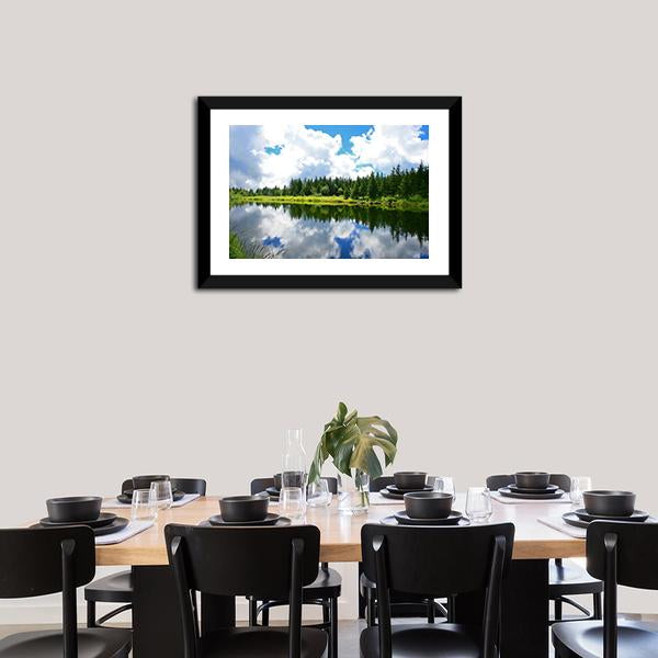 Blue Mountain Lake Canvas Wall Art-3 Horizontal-Gallery Wrap-25" x 16"-Tiaracle