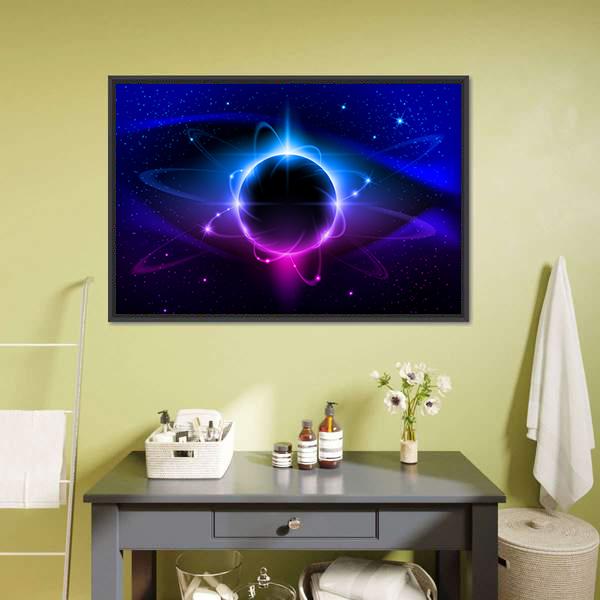 Blue Nebula In Space Canvas Wall Art-1 Piece-Floating Frame-36" x 24"-Tiaracle