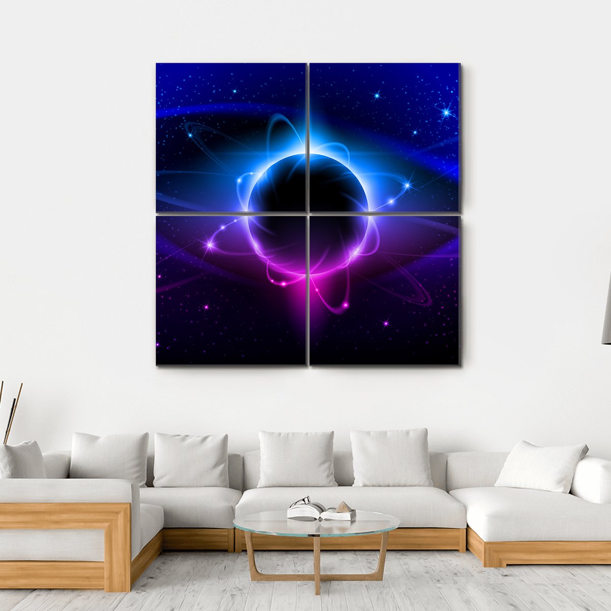 Blue Nebula In Space Canvas Wall Art-4 Square-Gallery Wrap-17" x 17"-Tiaracle