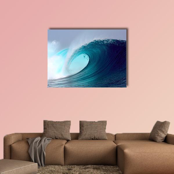 Blue Ocean Tropical Surfing Wave Canvas Wall Art-1 Piece-Gallery Wrap-48" x 32"-Tiaracle