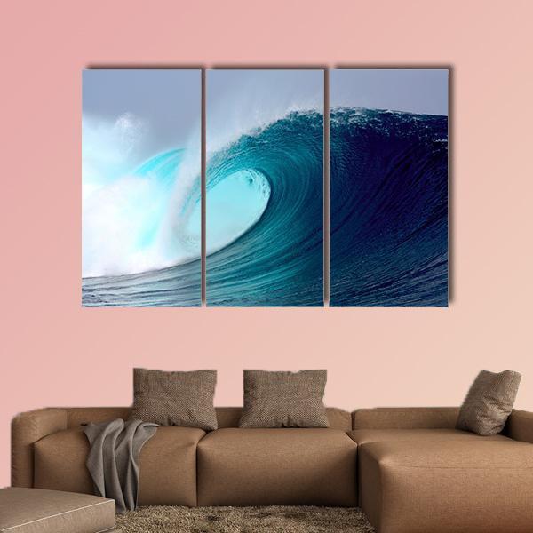 Blue Ocean Tropical Surfing Wave Canvas Wall Art-3 Horizontal-Gallery Wrap-37" x 24"-Tiaracle