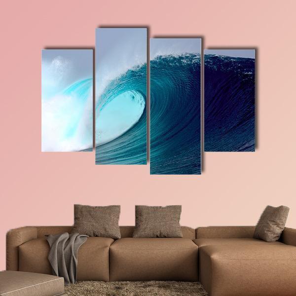 Blue Ocean Tropical Surfing Wave Canvas Wall Art-4 Pop-Gallery Wrap-50" x 32"-Tiaracle