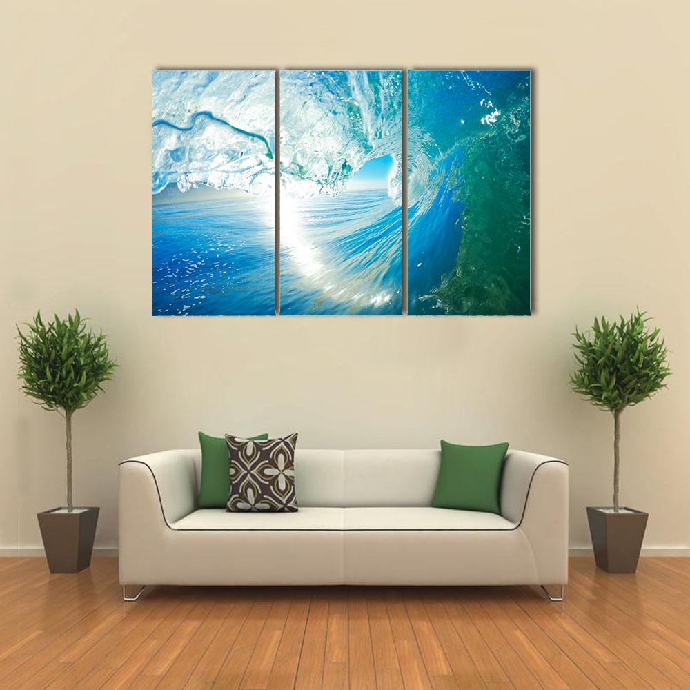 Blue Ocean Wave Canvas Wall Art-3 Horizontal-Gallery Wrap-25" x 16"-Tiaracle
