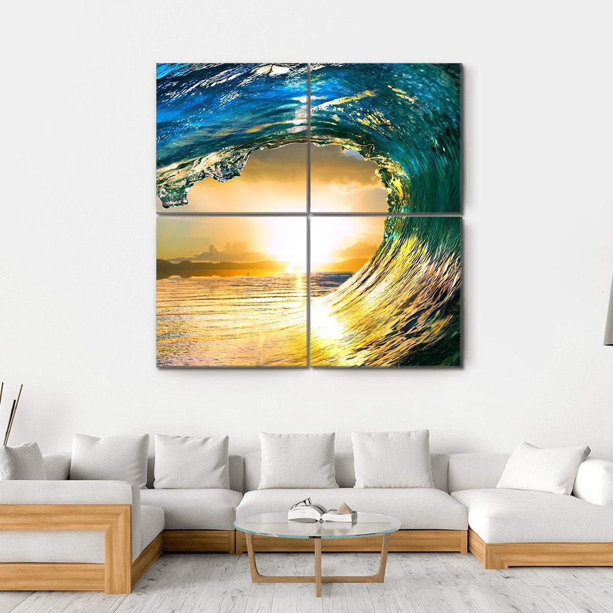 Green Ocean Wave At Sunset Canvas Wall Art-4 Square-Gallery Wrap-17" x 17"-Tiaracle