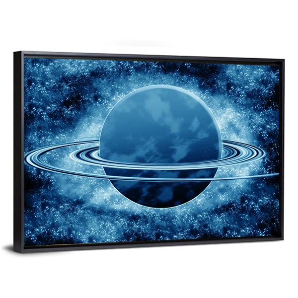 Blue Planet In Fantasy Space Canvas Wall Art-5 Horizontal-Gallery Wrap-22" x 12"-Tiaracle