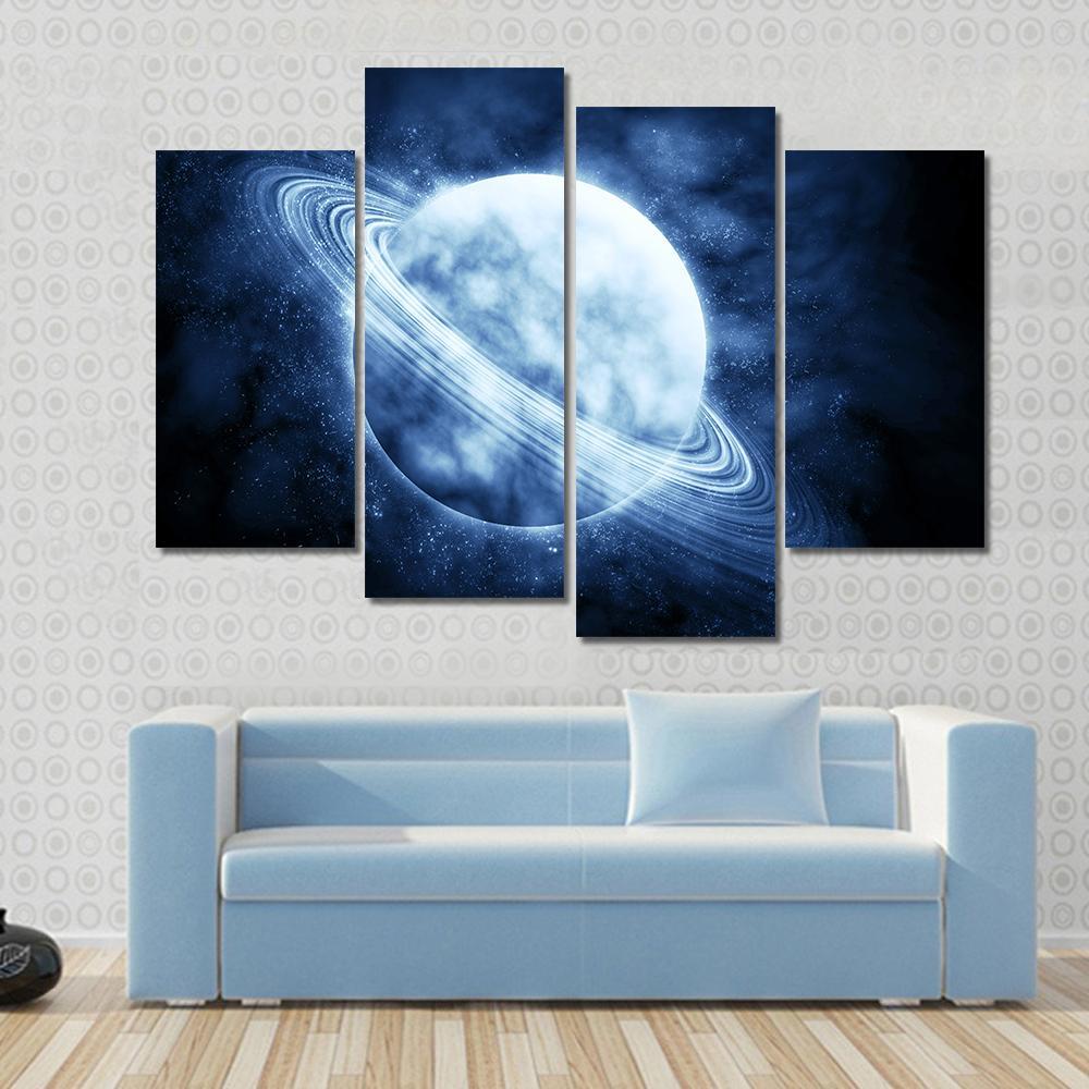 Blue Planet In Space Canvas Wall Art-4 Pop-Gallery Wrap-50" x 32"-Tiaracle