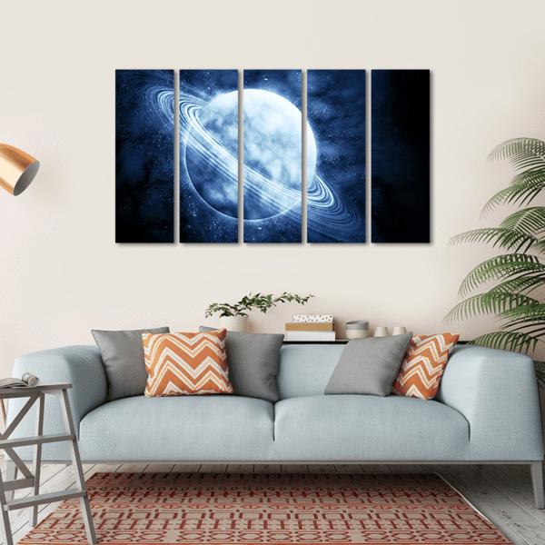 Blue Planet In Space Canvas Wall Art-5 Horizontal-Gallery Wrap-22" x 12"-Tiaracle