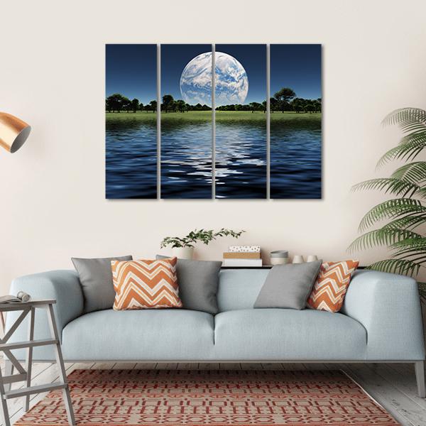 Blue Planet On The Horizon Canvas Wall Art-4 Horizontal-Gallery Wrap-34" x 24"-Tiaracle