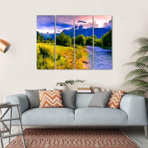Blue River Watercolor Canvas Wall Art-4 Horizontal-Gallery Wrap-34" x 24"-Tiaracle