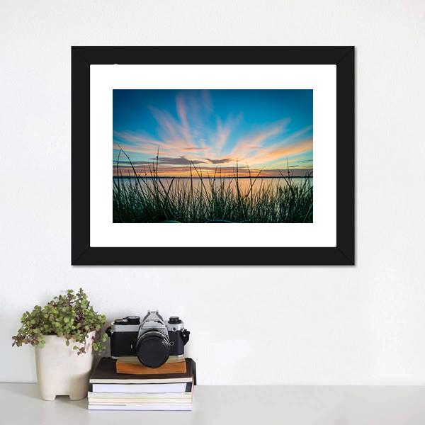 Blue Sky & Sunset Over Lake Canvas Wall Art-1 Piece-Framed Print-20" x 16"-Tiaracle