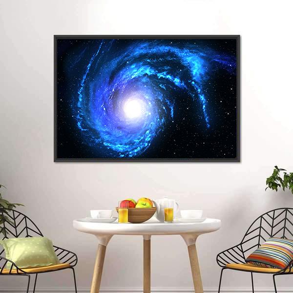 Blue Spiral Galaxy Canvas Wall Art-1 Piece-Floating Frame-24" x 16"-Tiaracle
