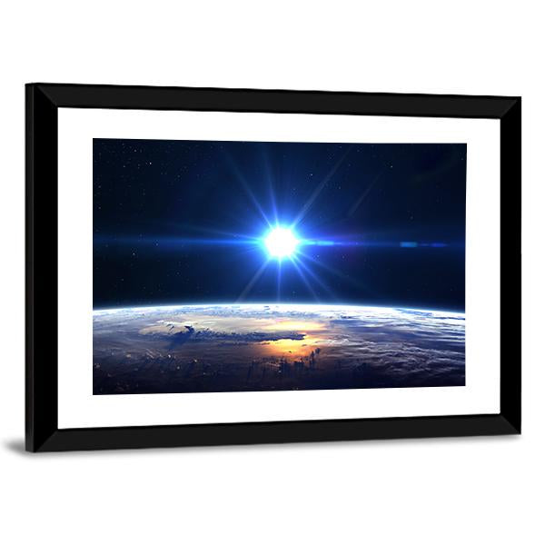 Blue Sun Light Over Planet Earth Canvas Wall Art-3 Horizontal-Gallery Wrap-25" x 16"-Tiaracle