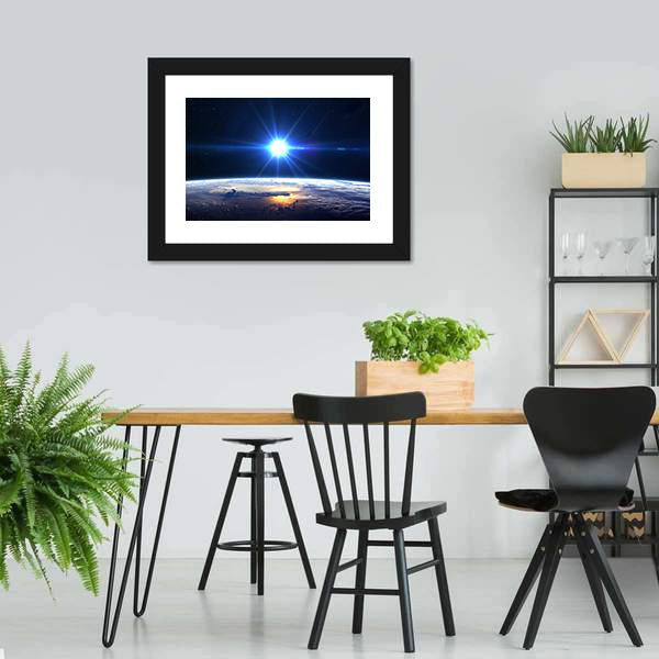 Blue Sun Light Over Planet Earth Canvas Wall Art-3 Horizontal-Gallery Wrap-25" x 16"-Tiaracle