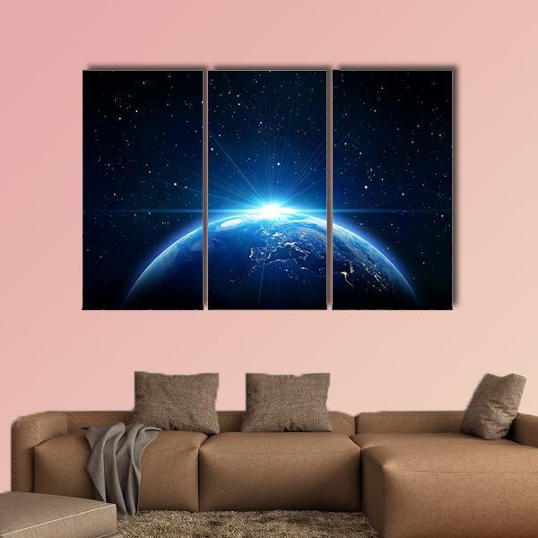 Sunrise On Earth From Space Canvas Wall Art-3 Horizontal-Gallery Wrap-25" x 16"-Tiaracle