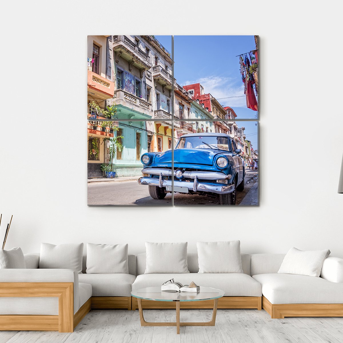 Blue Vintage Car Canvas Wall Art-4 Square-Gallery Wrap-17" x 17"-Tiaracle