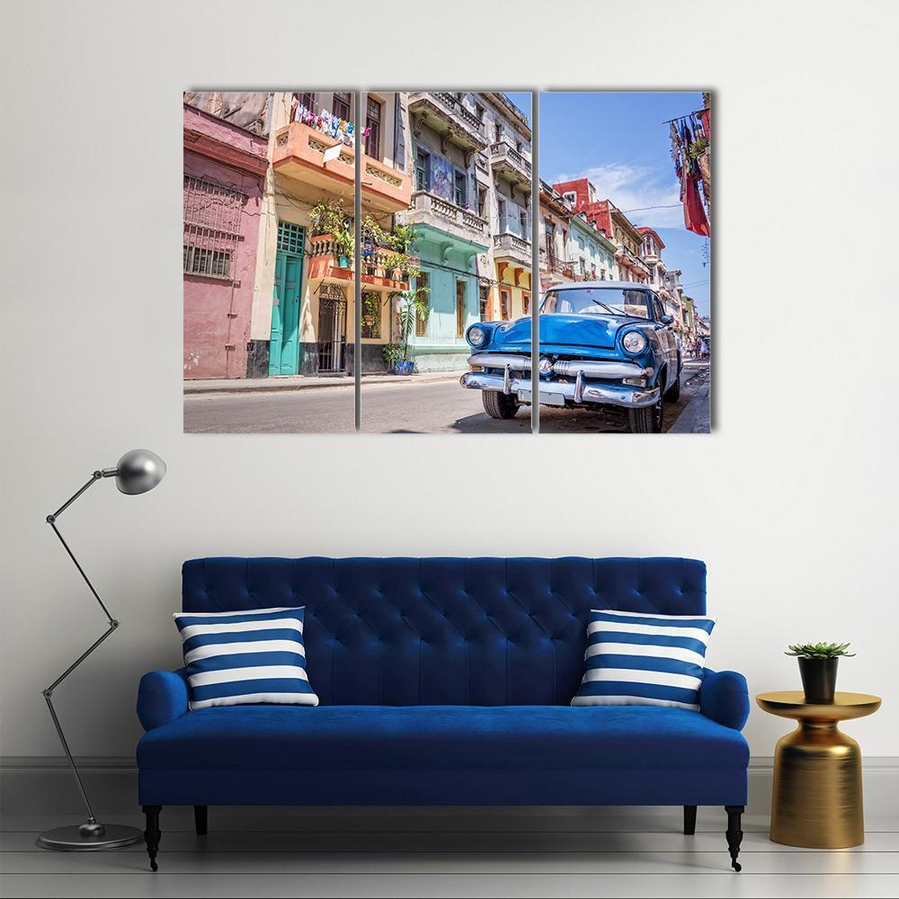 Blue Vintage Car Canvas Wall Art-3 Horizontal-Gallery Wrap-37" x 24"-Tiaracle