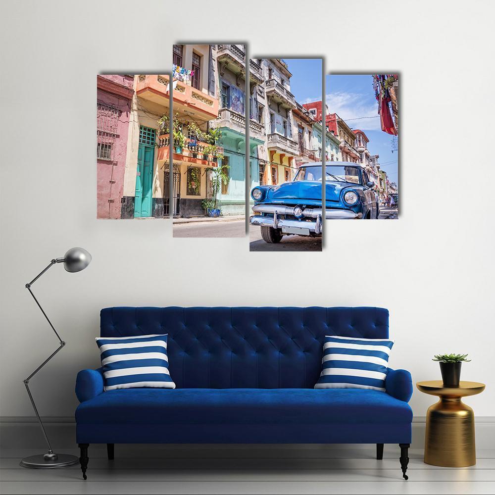 Blue Vintage Car Canvas Wall Art-4 Pop-Gallery Wrap-50" x 32"-Tiaracle
