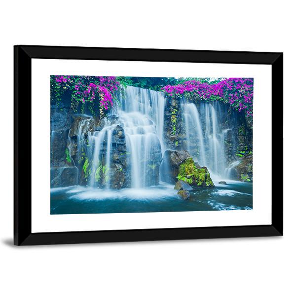 Blue Waterfall Hawaii Canvas Wall Art-3 Horizontal-Gallery Wrap-25" x 16"-Tiaracle