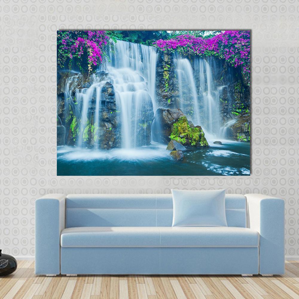 Blue Waterfall Hawaii Canvas Wall Art-1 Piece-Gallery Wrap-36" x 24"-Tiaracle