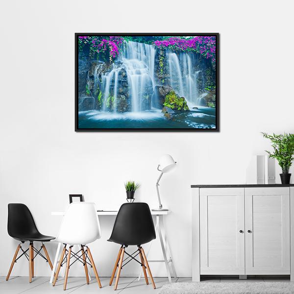 Blue Waterfall Hawaii Canvas Wall Art-5 Horizontal-Gallery Wrap-22" x 12"-Tiaracle