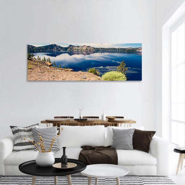 Blue Waters Of Crater Lake Panoramic Canvas Wall Art-1 Piece-36" x 12"-Tiaracle